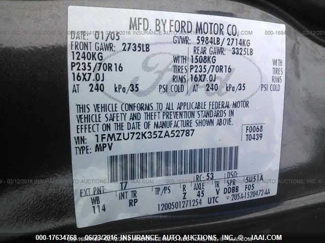 1FMZU72K35ZA52787 - 2005 FORD EXPLORER XLS/XLS SPORT BROWN photo 9