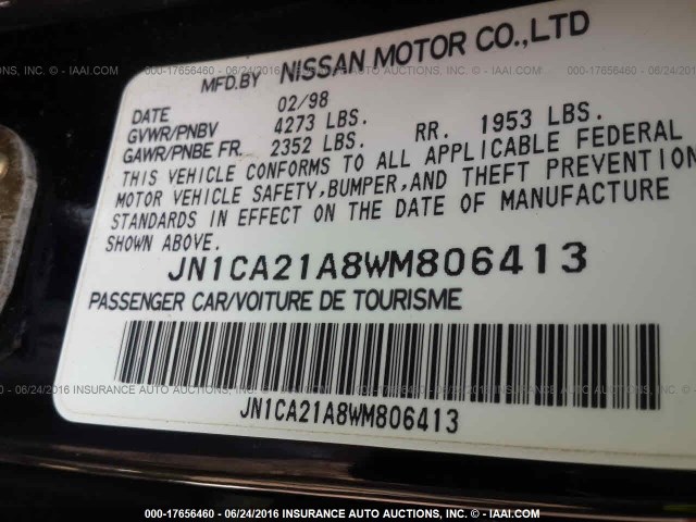 JN1CA21A8WM806413 - 1998 NISSAN MAXIMA GLE/GXE/SE BLACK photo 9