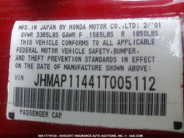 JHMAP11441T005112 - 2001 HONDA S2000 RED photo 9