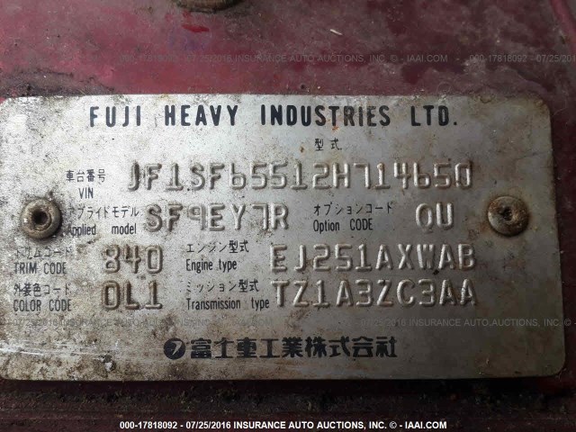 JF1SF65512H714650 - 2002 SUBARU FORESTER S წითელი ფოტო 9