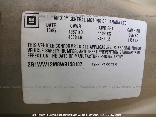 2G1WW12M8W9158107 - 1998 CHEVROLET MONTE CARLO LS GOLD photo 9