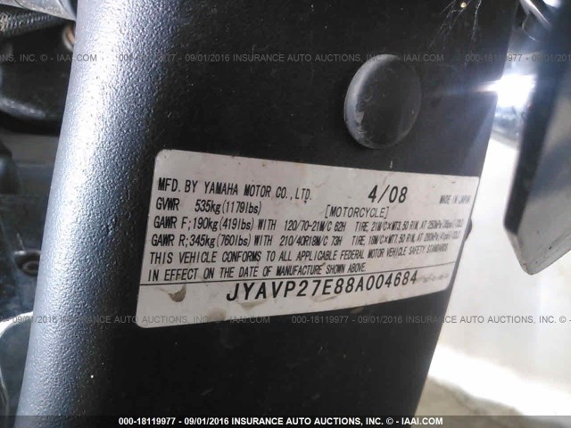 JYAVP27E88A004684 - 2008 YAMAHA XV1900 CU RED photo 10