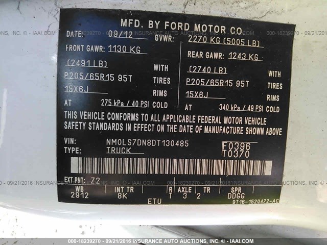 NM0LS7DN8DT130485 - 2013 FORD TRANSIT CONNECT XLT WHITE photo 9