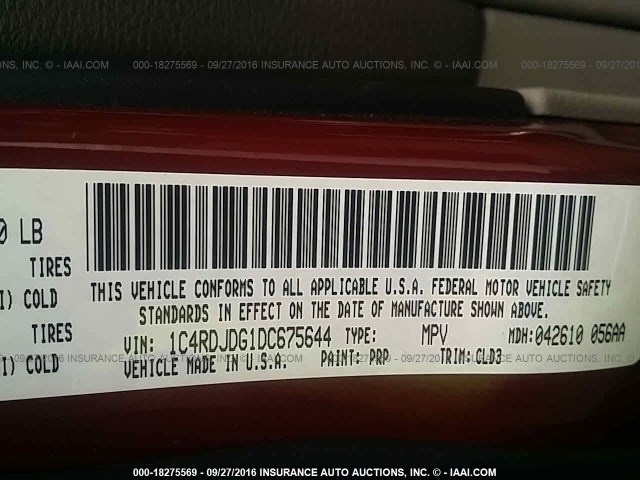 1C4RDJDG1DC675644 - 2013 DODGE DURANGO CREW RED photo 9