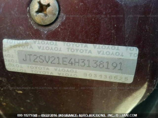 JT2SV21E4H3138191 - 1987 TOYOTA CAMRY DLX MAROON photo 9