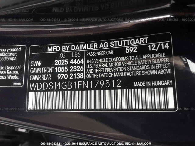 WDDSJ4GB1FN179512 - 2015 MERCEDES-BENZ CLA 250 4MATIC BLACK photo 9