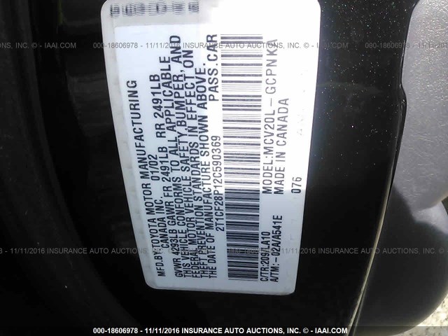 2T1CF28P12C590369 - 2002 TOYOTA CAMRY SOLARA SE/SLE Qara foto 9