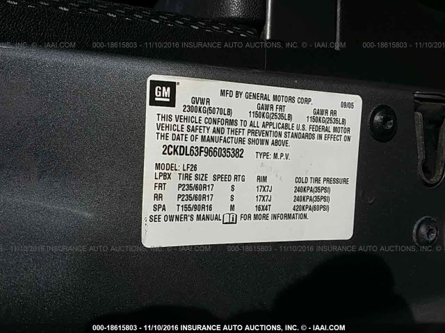 2CKDL63F966035382 - 2006 PONTIAC TORRENT GRAY photo 9