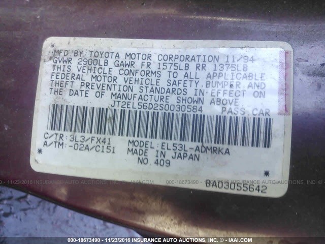 JT2EL56D2S0030584 - 1995 TOYOTA TERCEL DX RED photo 9