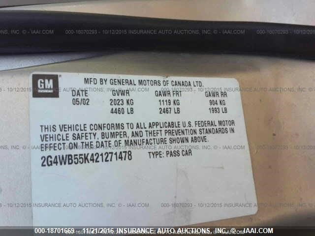 2G4WB55K421271478 - 2002 BUICK REGAL LS 金色 照片 9