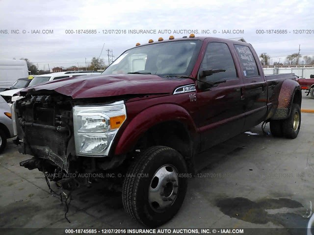 1FT8W3DT0EEB77648 - 2014 FORD F350 RED photo 2