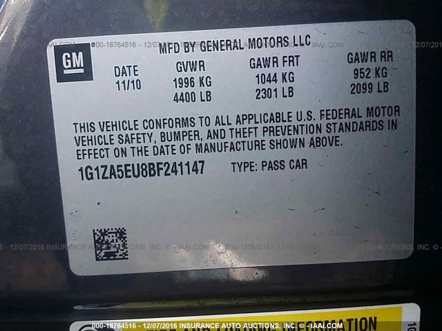 1G1ZA5EU8BF241147 - 2011 CHEVROLET MALIBU LS Boz foto 9