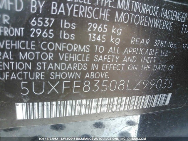 5UXFE83508LZ99035 - 2008 BMW X5 4.8I BLACK photo 9