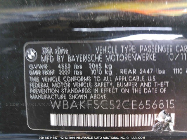 WBAKF5C52CE656815 - 2012 BMW 328 XI SULEV BLACK photo 9