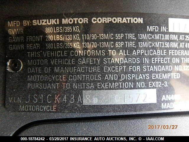 JS1CK43A862101572 - 2006 SUZUKI AN400 K3 GRAY photo 10