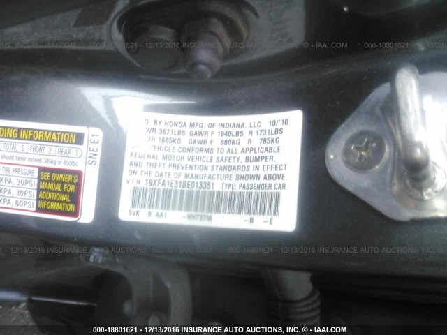 19XFA1E31BE013351 - 2011 HONDA CIVIC VP GRAY photo 9