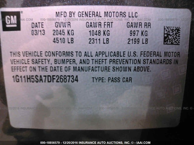 1G11H5SA7DF268734 - 2013 CHEVROLET MALIBU LTZ 灰色 照片 9