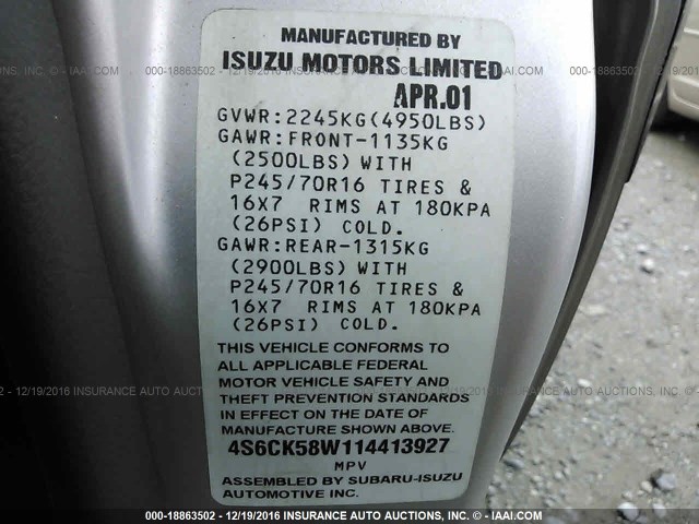 4S6CK58W114413927 - 2001 HONDA PASSPORT EX/LX 银色 照片 9