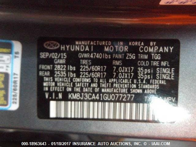 KM8J3CA41GU077277 - 2016 HYUNDAI TUCSON LIMITED/SPORT AND ECO/SE GRAY photo 9