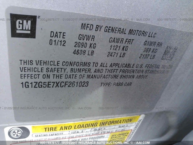 1G1ZG5E7XCF261023 - 2012 CHEVROLET MALIBU LTZ 银色 照片 9