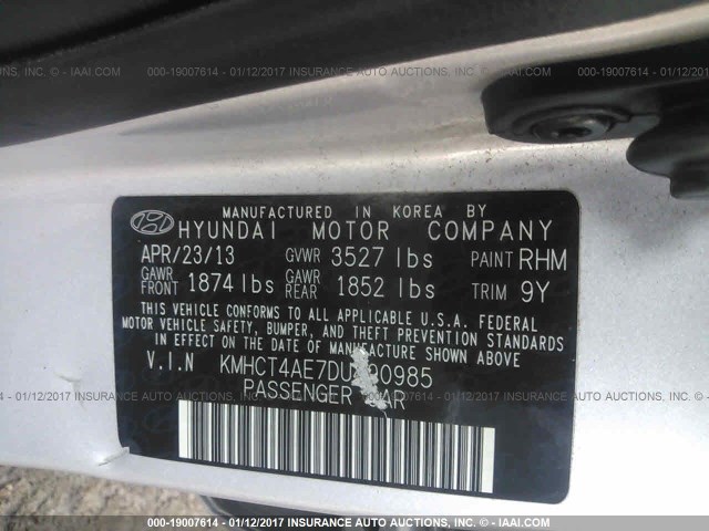 KMHCT4AE7DU490985 - 2013 HYUNDAI ACCENT GLS/GS SILVER photo 9