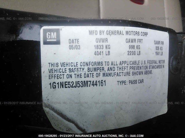 1G1NE52J53M744161 - 2003 CHEVROLET MALIBU LS 黑色 照片 9