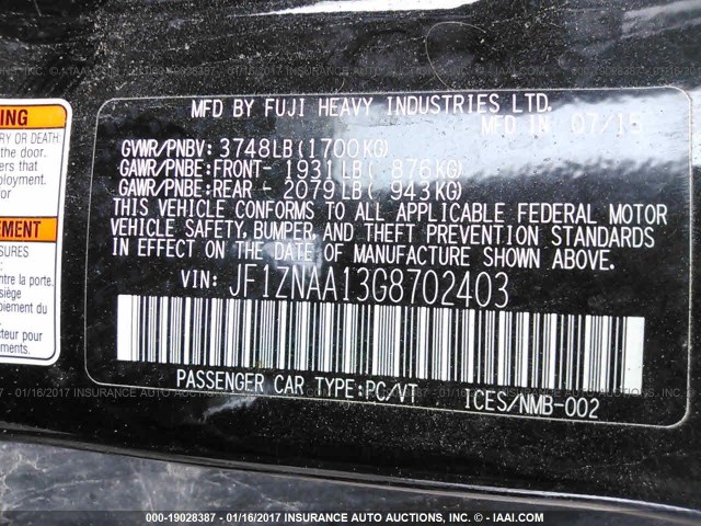 JF1ZNAA13G8702403 - 2016 TOYOTA SCION FR-S შავი ფოტო 9