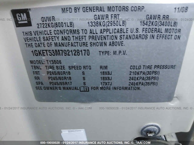 1GKET53M792128170 - 2009 GMC ENVOY DENALI TAN photo 9