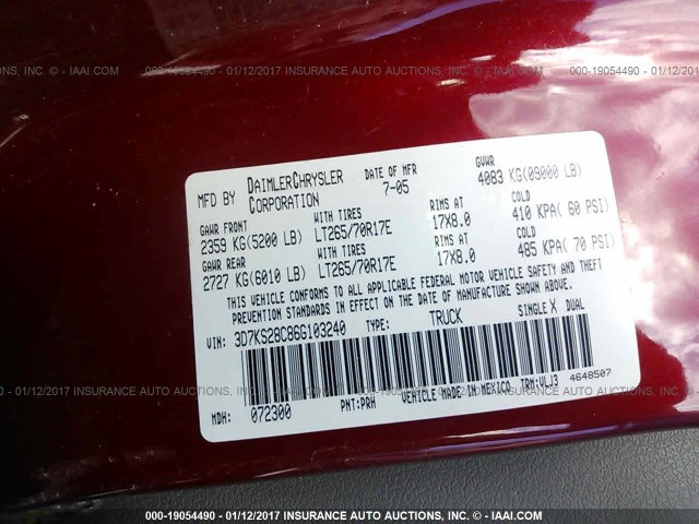 3D7KS28C86G103240 - 2006 DODGE RAM 2500 ST/SLT/LARAMIE წითელი ფოტო 9