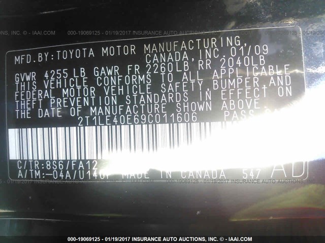 2T1LE40E69C011606 - 2009 TOYOTA COROLLA MATRIX S BLUE photo 9