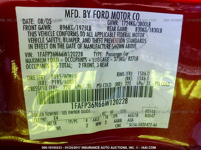 1FAFP36N66W120228 - 2006 FORD FOCUS ZXW RED photo 9