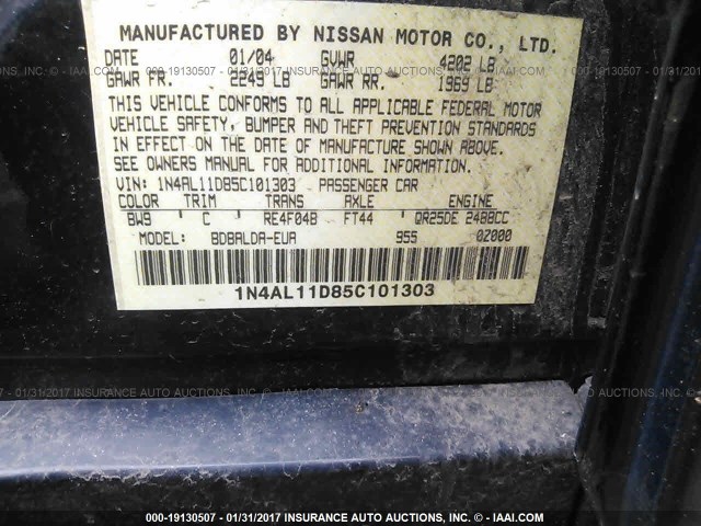 1N4AL11D85C101303 - 2005 NISSAN ALTIMA S/SL BLUE photo 9