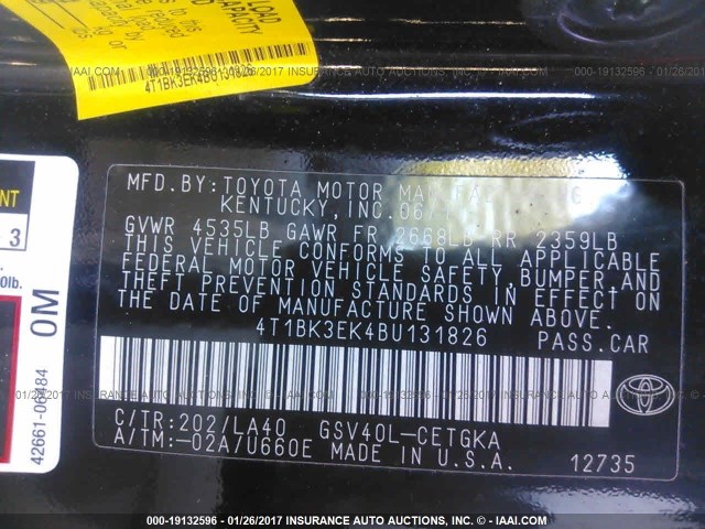 4T1BK3EK4BU131826 - 2011 TOYOTA CAMRY SE/LE/XLE BLACK photo 9