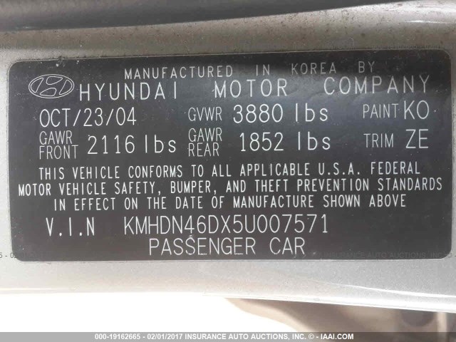 KMHDN46DX5U007571 - 2005 HYUNDAI ELANTRA GLS/GT GOLD photo 9