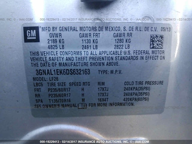 3GNAL1EK6DS632163 - 2013 CHEVROLET CAPTIVA LS 银色 照片 9