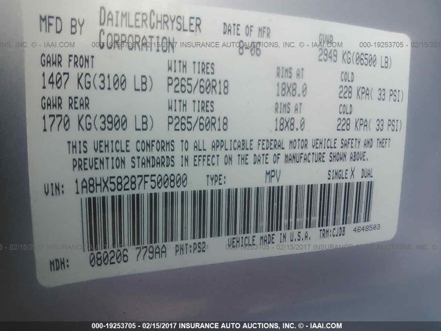 1A8HX58287F500800 - 2007 CHRYSLER ASPEN LIMITED ვერცხლისფერი ფოტო 9