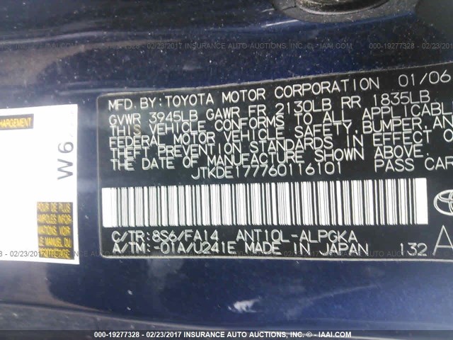 JTKDE177760116101 - 2006 TOYOTA SCION TC 蓝色 照片 9