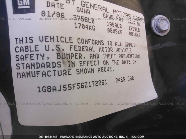 1G8AJ55F56Z172261 - 2006 SATURN ION LEVEL 2 Boz foto 9