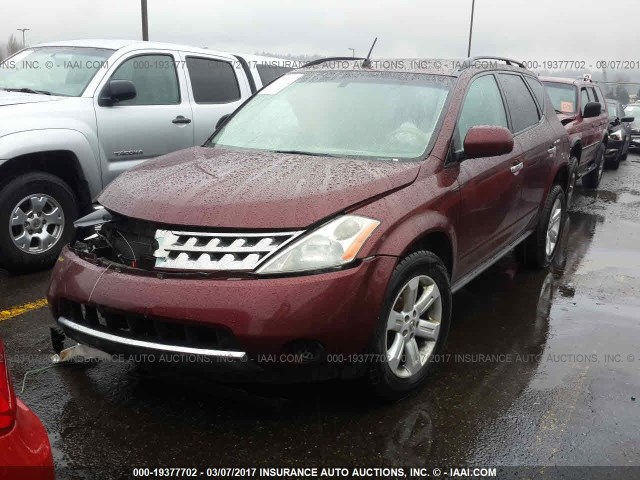 JN8AZ08W37W646938 - 2007 NISSAN MURANO SL/SE/S BURGUNDY photo 2