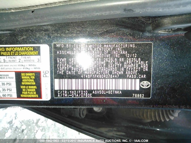 4T4BF1FK8DR276447 - 2013 TOYOTA CAMRY L/SE/LE/XLE Qara foto 9