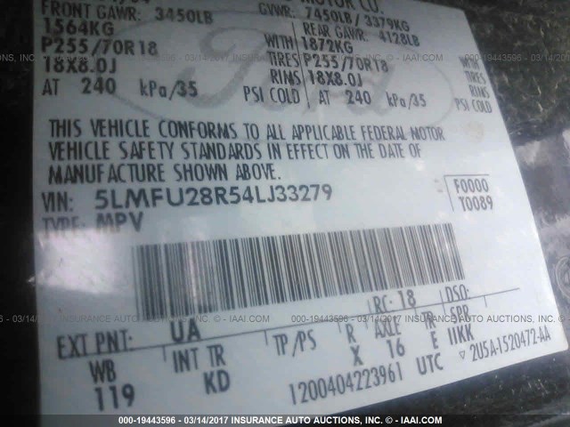 5LMFU28R54LJ33279 - 2004 LINCOLN NAVIGATOR Қара фото 9