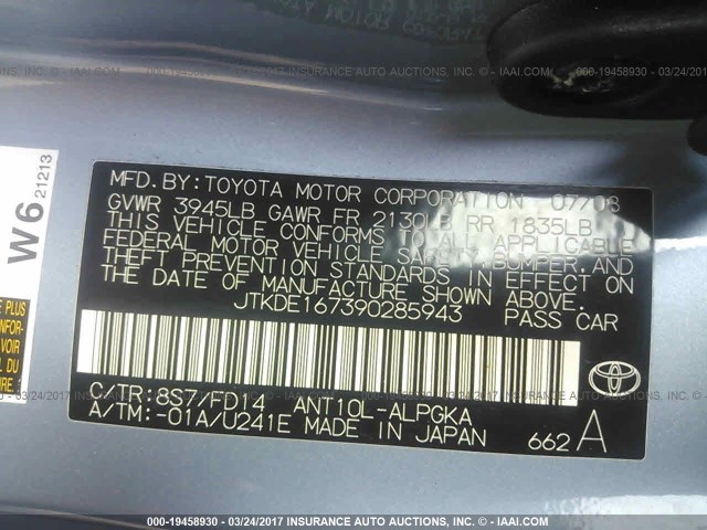 JTKDE167390285943 - 2009 TOYOTA SCION TC 蓝色 照片 9