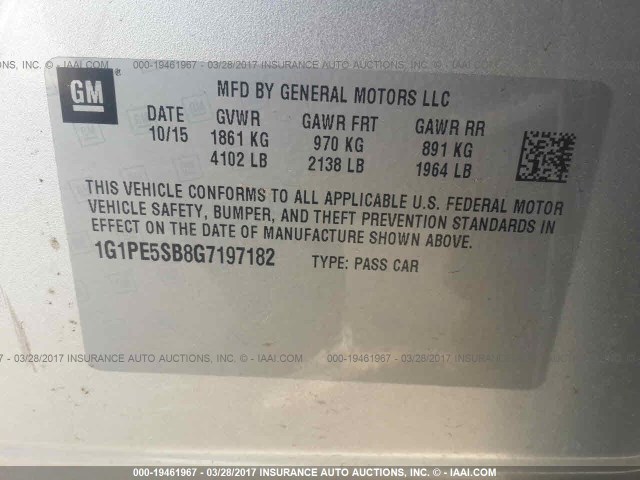 1G1PE5SB8G7197182 - 2016 CHEVROLET CRUZE LIMITED LT SILVER photo 9