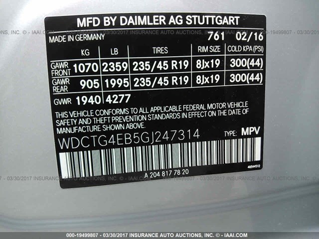 WDCTG4EB5GJ247314 - 2016 MERCEDES-BENZ GLA 250 SILVER photo 9