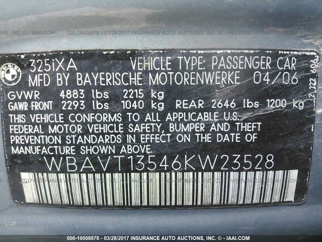 WBAVT13546KW23528 - 2006 BMW 325 XIT GRAY photo 9