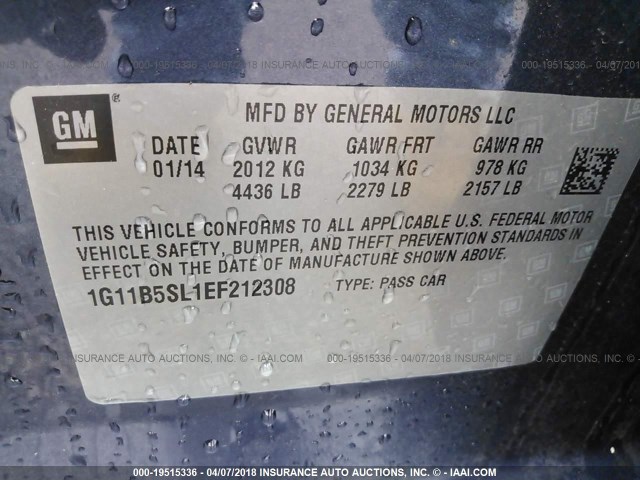 1G11B5SL1EF212308 - 2014 CHEVROLET MALIBU LS ლურჯი ფოტო 9