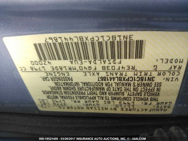 3N1BC1CPXBL441867 - 2011 NISSAN VERSA S/SL BLUE photo 9