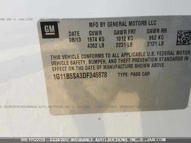 1G11B5SA3DF346878 - 2013 CHEVROLET MALIBU LS Ağ foto 9