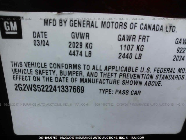 2G2WS522241337669 - 2004 PONTIAC GRAND PRIX GT2 წითელი ფოტო 9