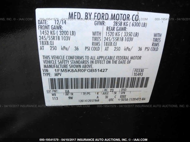 1FM5K8AR0FGB51427 - 2015 FORD EXPLORER POLICE INTERCEPTOR BLACK photo 9